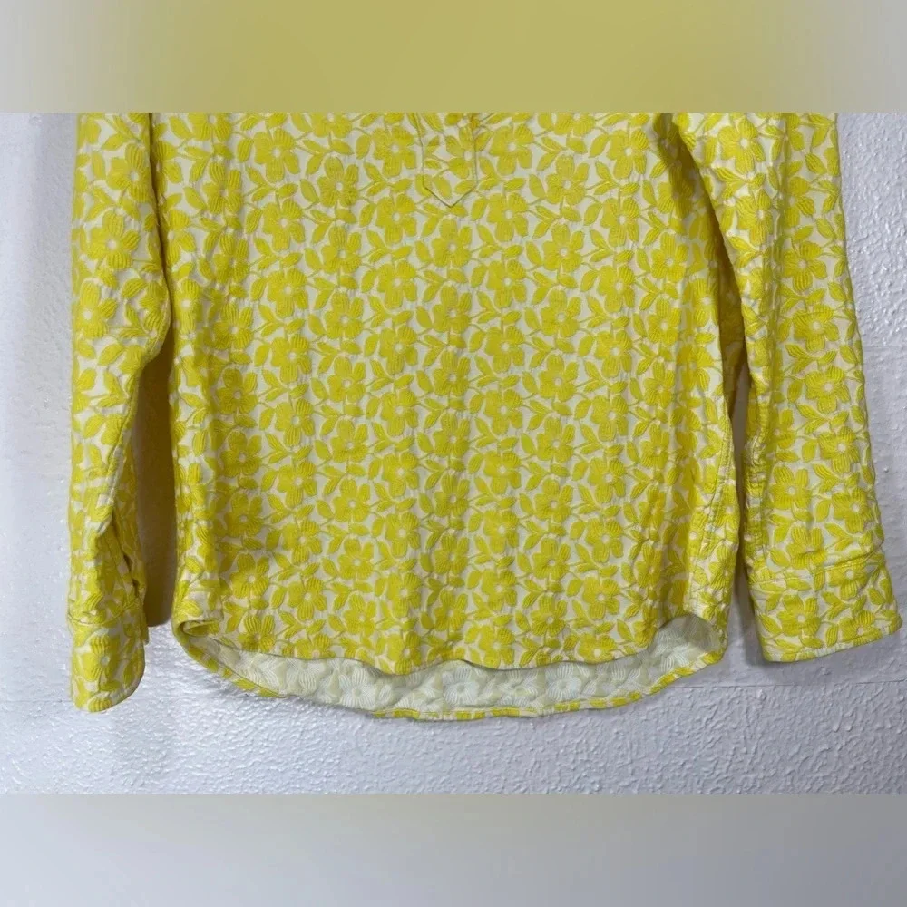 Tish Cox Floral Embroidered Popover Blouse Top Yellow White  Women’s Medium - Picture 3 of 12